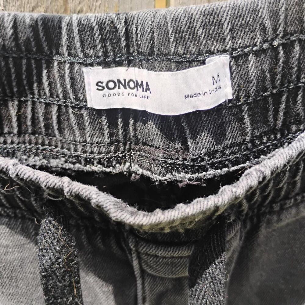 Sonoma Black Cargo Jeans Elastic Waist Women's Medium Grunge Baggy Comfort Pants - Picture 4 of 7